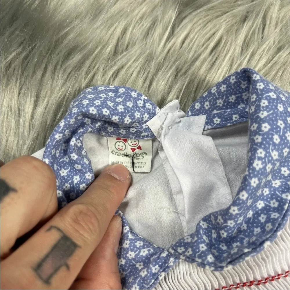 Vintage Toddler Girls Cradle Togs Blue White Floral Ruffle Dress